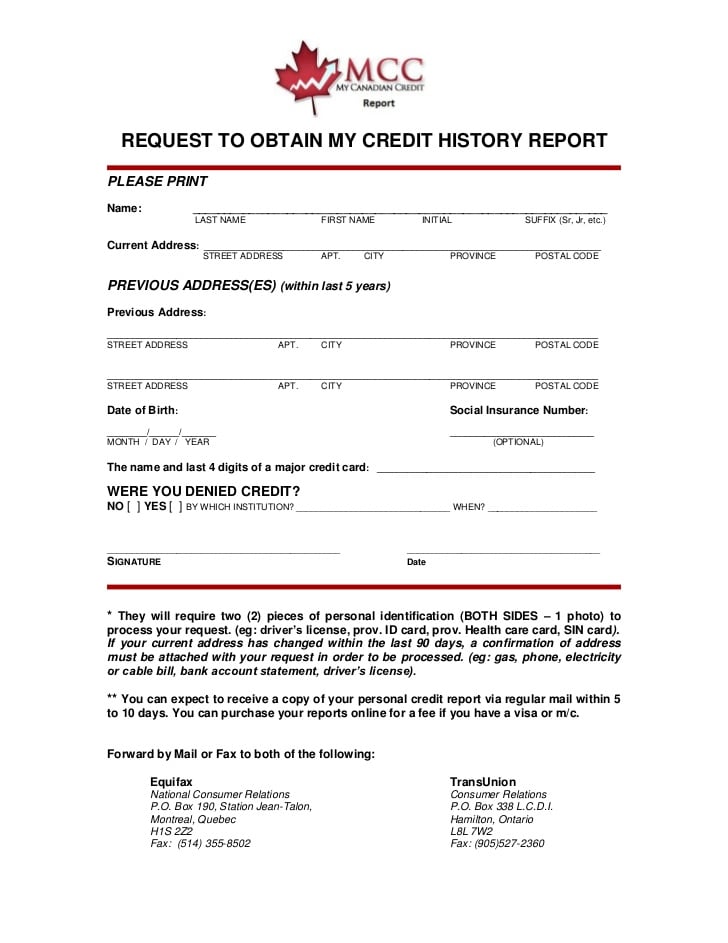 Credit report request form editable