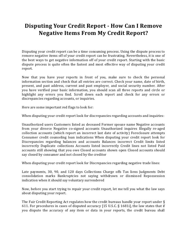 Disputing your credit report how can i remove negative ...