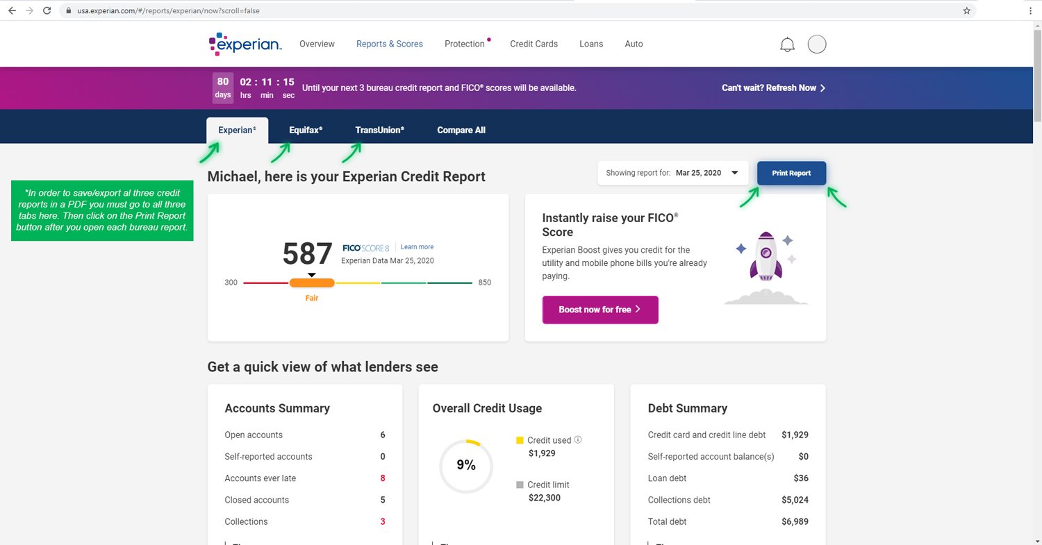 Download All Three Credit Reports to PDF using Experian ...