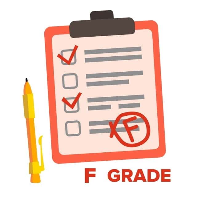F Grade Vector Fail Exam Mark Isolated Flat Cartoon Illustration, Flat ...