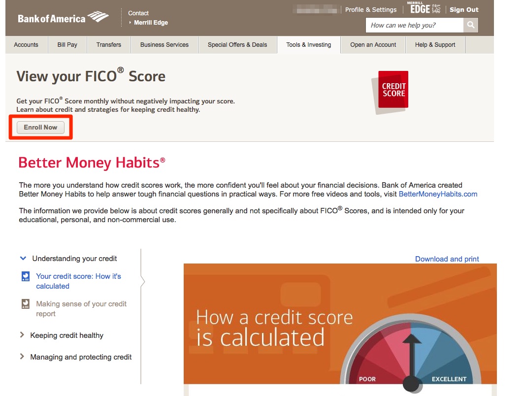 Free FICO Score from Bank of America Credit Cards  My ...