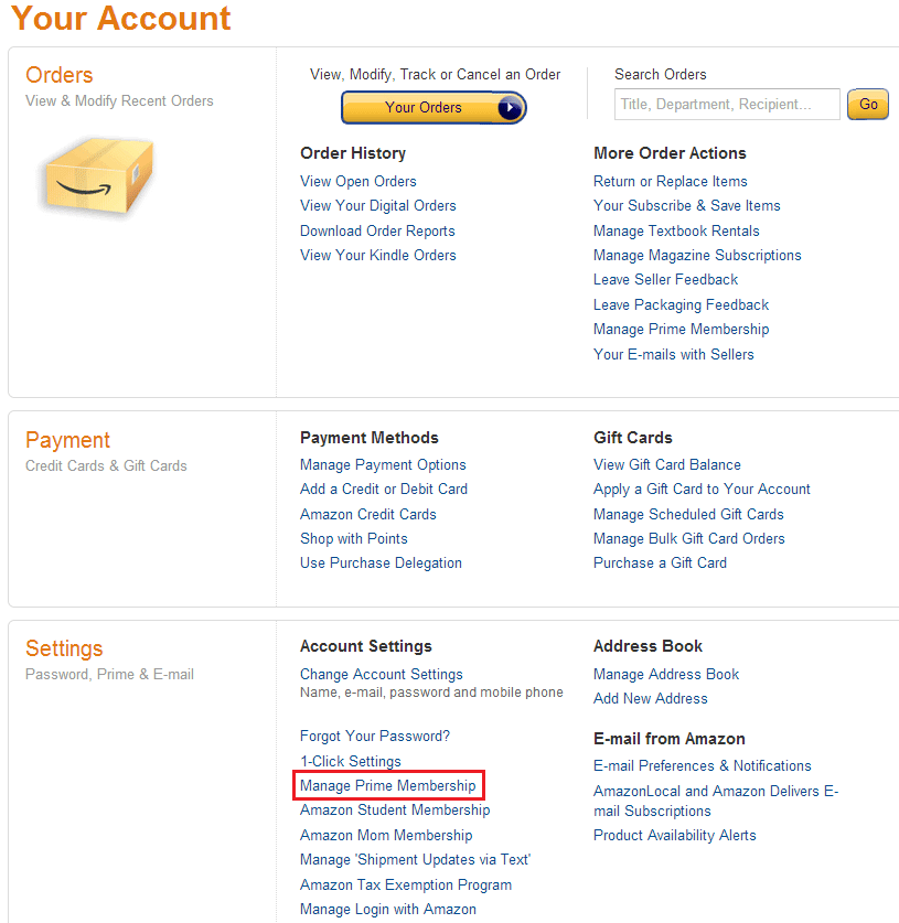 Manage Amazon Prime Membership