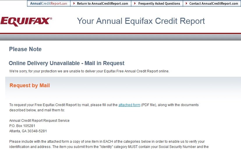My Equifax Free Credit Report FAIL