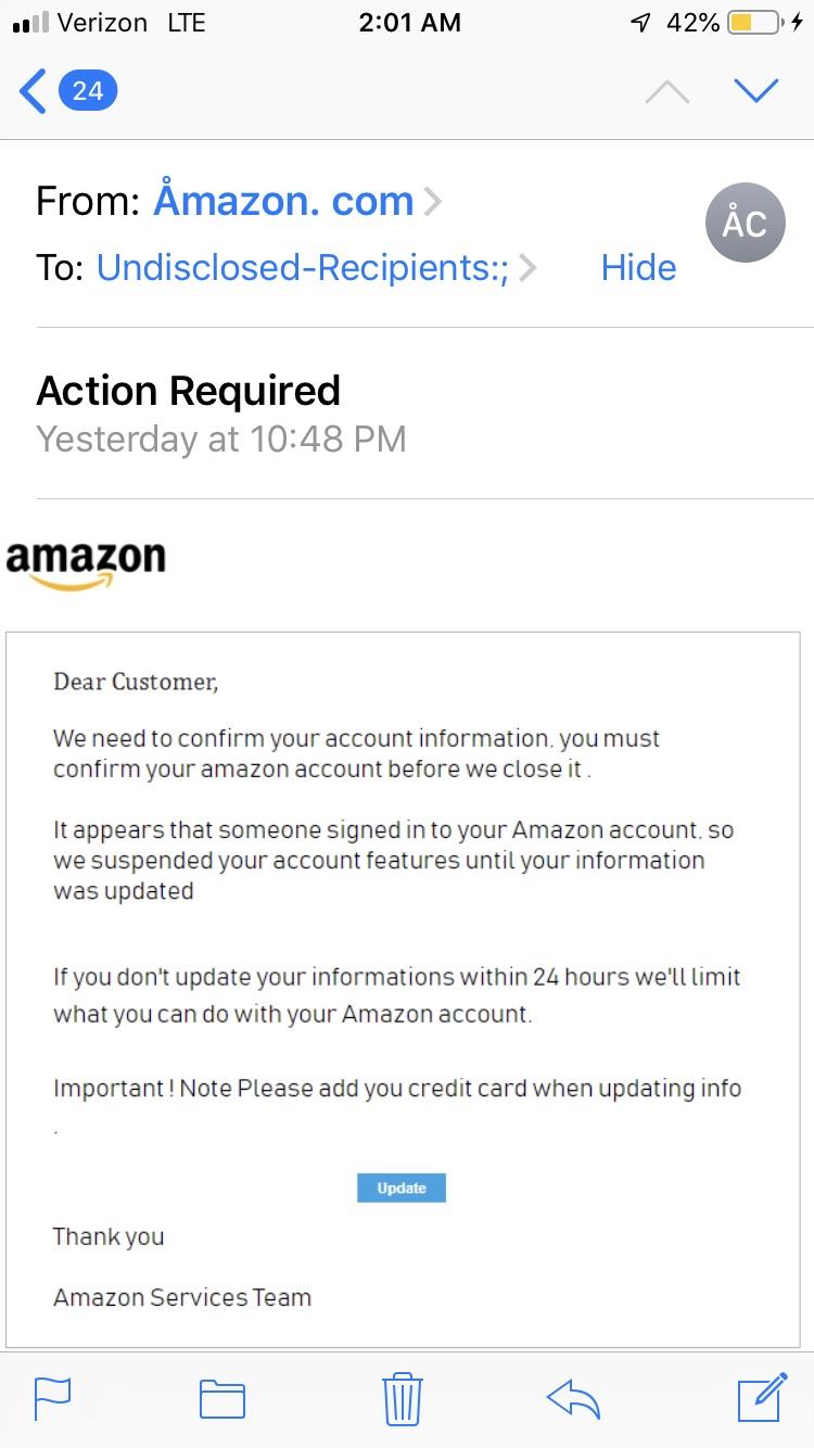 Note Please add your credit card when updating info! Okay, Åmazon : Scams
