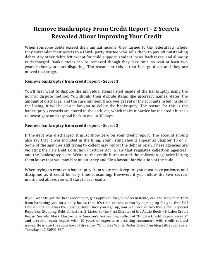 Remove bankruptcy from credit report 2 secrets revealed ...