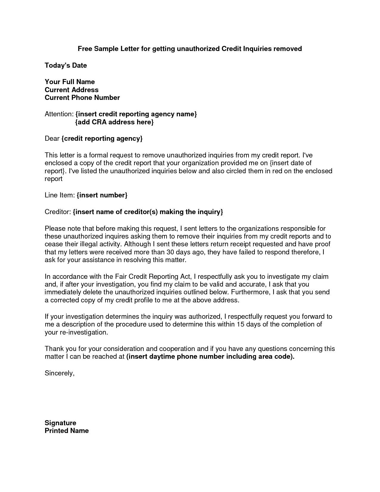 Sample Letter to Collection Agency to Remove From Credit ...
