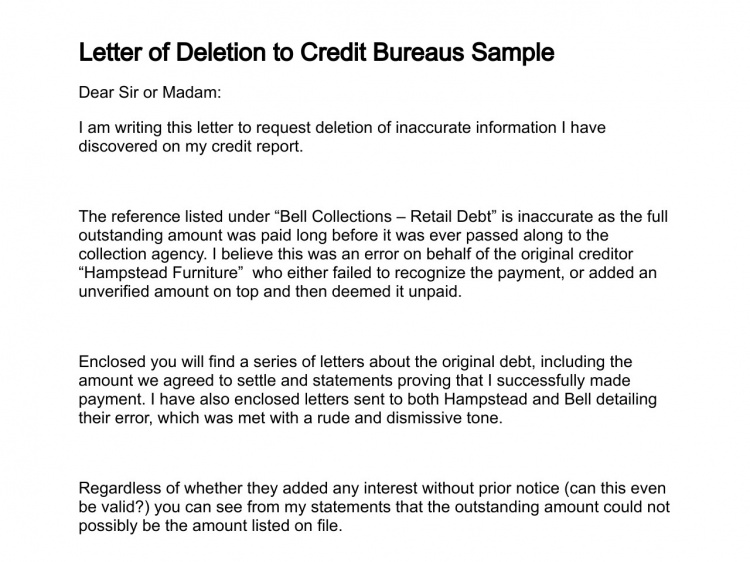 Sample Letter To Credit Bureau To Remove Paid Collection ...