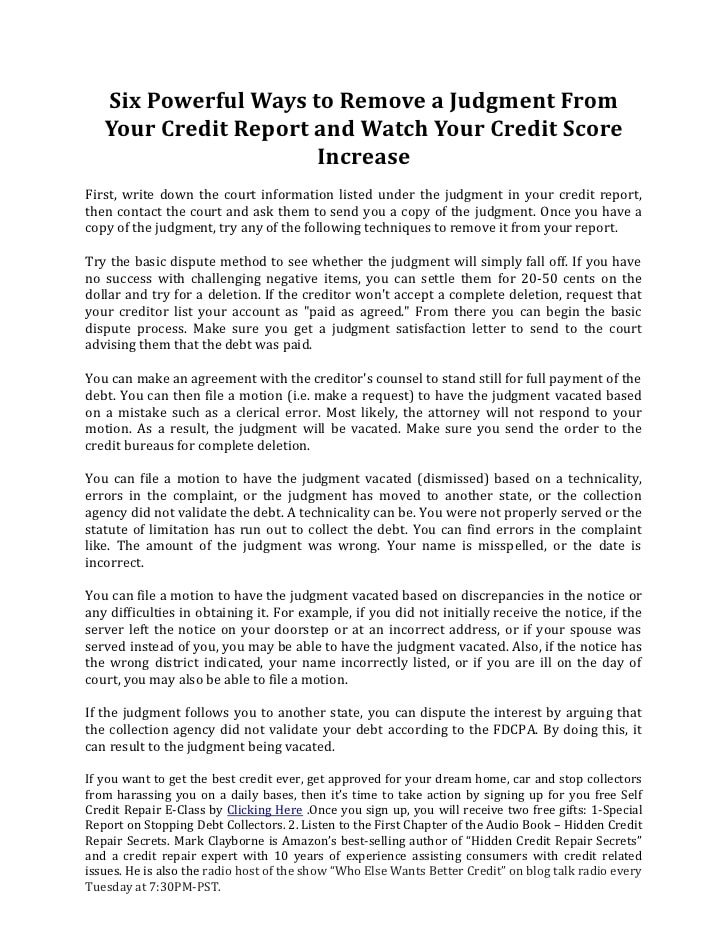 Six powerful ways to remove a judgment from your credit ...