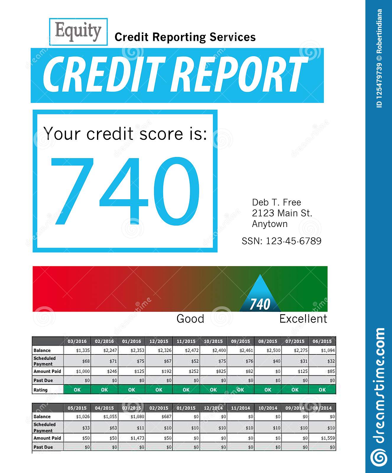 This Is A Generic Copy Of A Credit Report. Stock Illustration ...