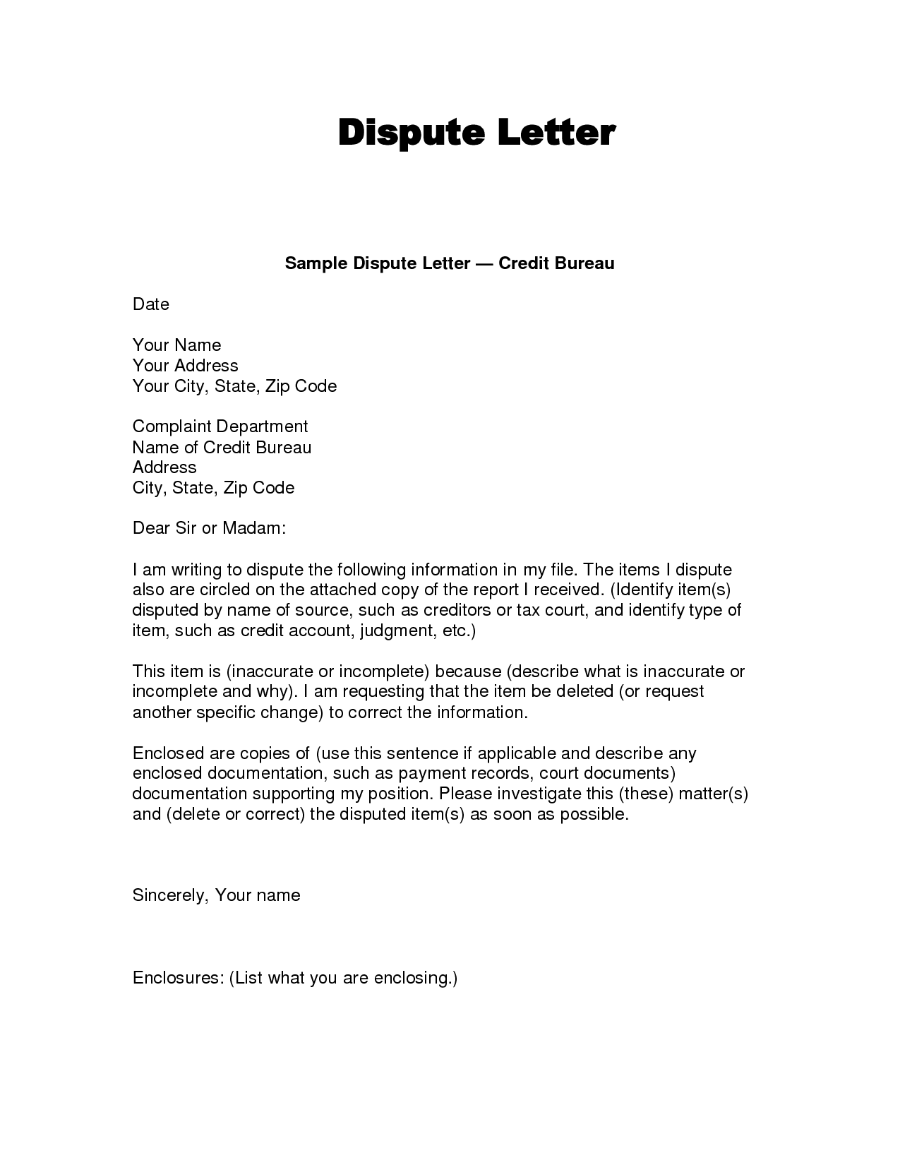 writing dispute letter format